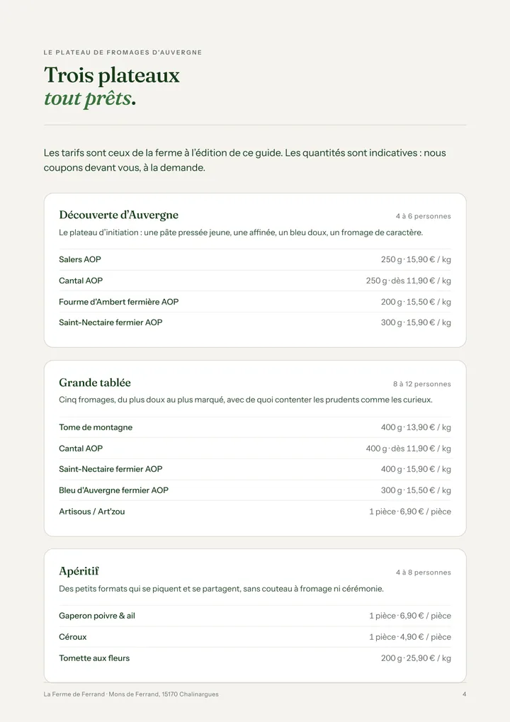 Trois plateaux tout prêts — guide du plateau de fromages d'Auvergne